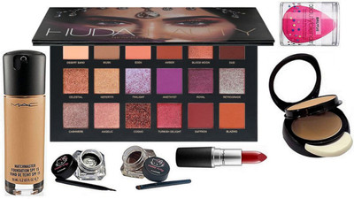 

brutus Sponge Puff, Mac Matchmaster Liquid Foundation, Hello kitty Two Way Eyeliner, Two way Eyeliner, Matte Finish Lipstick, Huda Beauty Desert Dusk Eyeshadow Palette(Set of 6)