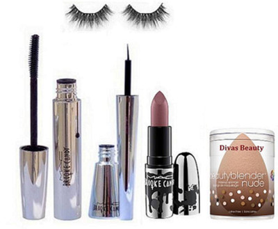 

divas beauty Sponge Puff & Brooke Candy Liner & Mascara & Lipstick & Eyelashes(Set of 5)