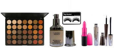 

big basket Eyelashes & Mac 35 Shade Pelette, Mineralize moisture Liquid Foundation,Brooke Candy Liner&Mascara,Candy Yumyum Lipstick,(Set of 6)