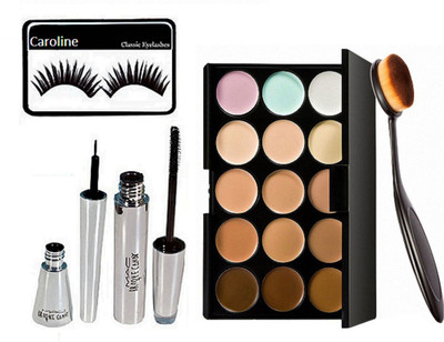 

caroline Eyelashes , Brook Candy Eyeliner And Mascara , Conceler Palatte , makeup brush(Set of 5)