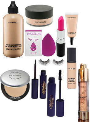 

DAZZLING Sponge Puff & Mac Face And Body Foundation & Studio Perfect Compact & Padma Eyeliner & Mascara & Eyelashes & Pink Lipstick & Loose Powder & Pro Longwear Concealer & Select Cover-Up & Highlighter(Set of 11)