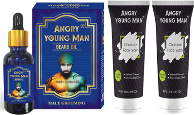 Angry Young Man Beard Oil (30 Ml) & Activated Charcoal Face Wash (2 x 50 Gm) Combo Pack of 3(Set of 3)