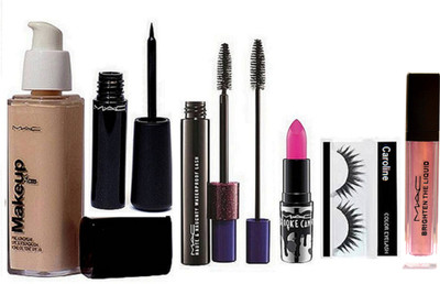 

caroline Eyelashes With Mac Double Effect Mascara & Liquid Eyeliner And Brooke Candy Lipstick& Makeup Pro Long Wear Liquid Foundation, Mac Pigment (In Multi Color)(Set of 5)