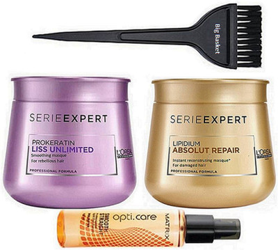 

big Basket Hair Brush, Pro+Keratin Liss Unlimited Masque With Absolut Repair Lipidium Masque & Split End Hair Serum(Set of 4)