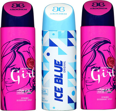 

AROCHEM GIRL-2 & ICE BLUE DYNAMIC DEODORANT BODY SPRAY BODY DEO SPRAY Body Spray - For Men & Women(600 ml, Pack of 3)