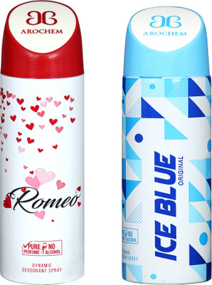 

Arochem Combo Pack Romeo and Ice Blue Dynamic Deodorant Spray Deodorant Spray - For Men & Women(400 ml, Pack of 2)