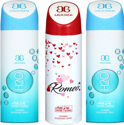 

AROCHEM H2O-2 & ROMEO DYNAMIC DEODORANT BODY SPRAY BODY DEO SPRAY Body Spray - For Men & Women(600 ml, Pack of 3)