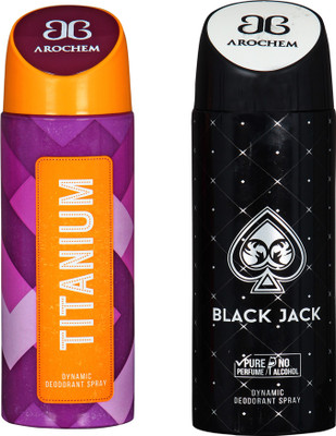

Arochem Combo Pack Titanium and Black Jack Dynamic Deodorant Spray Deodorant Spray - For Men & Women(400 ml, Pack of 2)