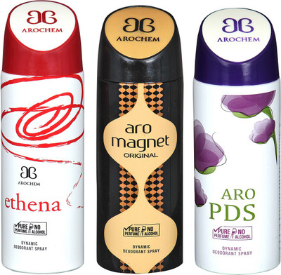 

AROCHEM ETHENA & ARO PDS & ARO MEGNET DYNAMIC DEODORANT BODY SPRAY BODY DEO SPRAY Body Spray - For Men & Women(600 ml, Pack of 3)