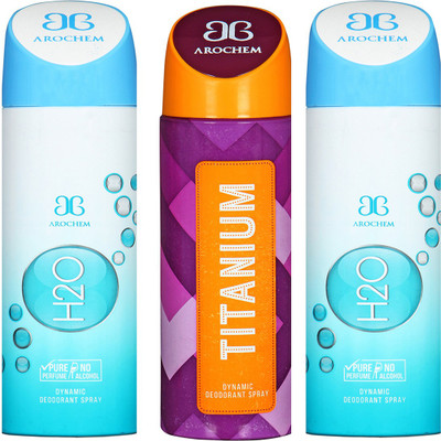 

AROCHEM H2O-2 & TITANIUM DYNAMIC DEODORANT BODY SPRAY BODY DEO SPRAY Body Spray - For Men & Women(600 ml, Pack of 3)