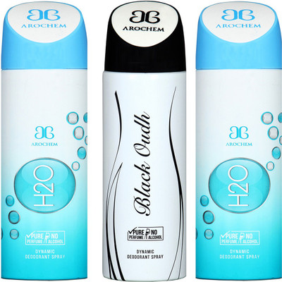 

AROCHEM H2O-2 & BLACK OUDH DYNAMIC DEODORANT BODY SPRAY BODY DEO SPRAY Body Spray - For Men & Women(600 ml, Pack of 3)