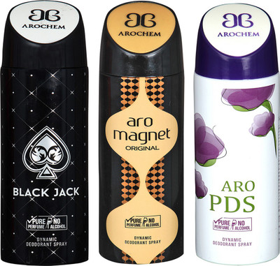 

AROCHEM BLACK JACK & ARO PDS & ARO MEGNET DYNAMIC DEODORANT BODY SPRAY BODY DEO SPRAY Body Spray - For Men & Women(600 ml)