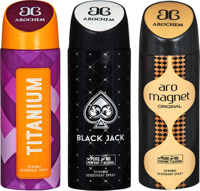 

arochem TITANIUM & ARO MAGNET & BLACK JACK DYNAMIC DEODORANT BODY SPRAY BODY DEO SPRAY Body Spray - For Men & Women(600 ml, Pack of 3)