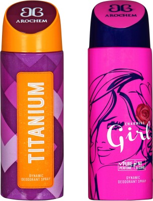 

Arochem Combo Pack Titanium and Charming Girl Dynamic Deodorant Spray Deodorant Spray - For Men & Women(400 ml, Pack of 2)