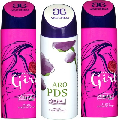 

AROCHEM GIRL-2 & ARO PDS DYNAMIC DEODORANT BODY SPRAY BODY DEO SPRAY Body Spray - For Men & Women(600 ml, Pack of 3)