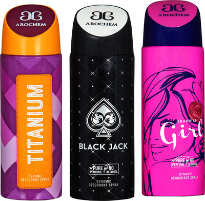 

arochem TITANIUM & GIRL & BLACK JACK DYNAMIC DEODORANT BODY SPRAY BODY DEO SPRAY Body Spray - For Men & Women(600 ml, Pack of 3)