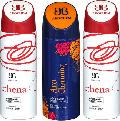 

AROCHEM ETHENA-2 & ARO CHARMING DYNAMIC DEODORANT BODY SPRAY BODY DEO SPRAY Body Spray - For Men & Women(600 ml, Pack of 3)