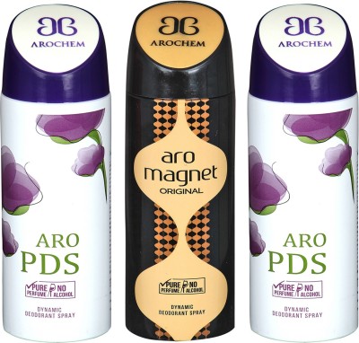 AROCHEM ARO PDS-2 & ARO MEGNET DYNAMIC DEODORANT BODY SPRAY BODY DEO SPRAY Deodorant Spray  -  For Men & Women(600 ml, Pack of 3)
