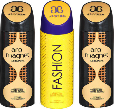 

AROCHEM ARO MEGNET-2 & FASHION DYNAMIC DEODORANT BODY SPRAY BODY DEO SPRAY Body Spray - For Men & Women(600 ml, Pack of 3)