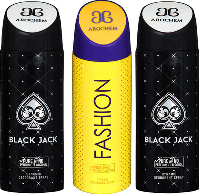 

AROCHEM BLACK JACK-2 & FASHION DYNAMIC DEODORANT BODY SPRAY BODY DEO SPRAY Body Spray - For Men & Women(600 ml, Pack of 3)