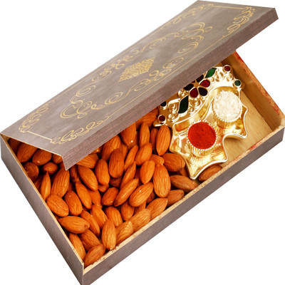 

Ghasitaram Gifts Hampers-Medium Wooden Almonds and Leaf Tika Chawal Container Box Combo(3)