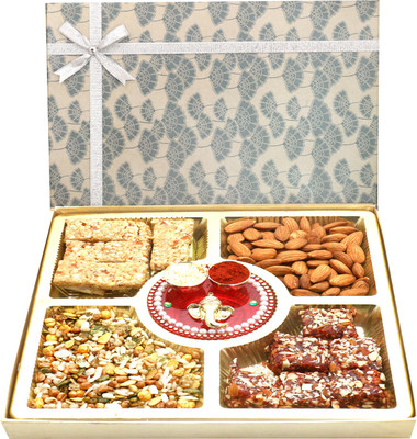 

Ghasitaram Gifts Hampers Grey Print Almonds, Roasted Protein Namkeen, Combo(6)