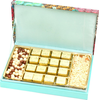 

Ghasitaram Gifts Hampers-Festive Wooden Hamper box with Mewa Bites, Nutties and Namkeen Combo(4)