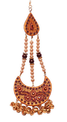 

BellaYou HANDMADE POLYMER CLAY BRIDAL GOLDEN BROWN JHUMAR/PASSA Hair Accessory Set(Brown, Gold)