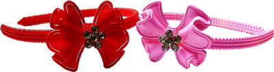 

Proplady Partywear Stylish (Pack of 2) Rhinestone Stud Bow Hair Band for Girls & Women|Wedding Hair Accessories|Designer Hair Band, Head Band, Hair Accessory Set(Pink, Red)