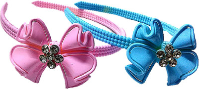 

Proplady Partywear Stylish (Pack of 2) Rhinestone Stud Bow Hair Band for Girls & Women|Wedding Hair Accessories|Designer Hair Band, Head Band, Hair Accessory Set(Pink, Blue)