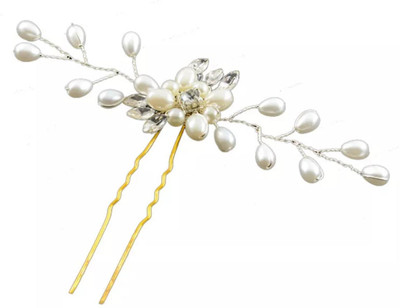 

MYKI Stylish Pearl Crystal Flower Alloy Hair Jewellery For Women & Girls(Set of 2) Hair Pin(Silver, Gold)