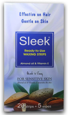 

SLEEK Ready-To-Use Waxing Strips With Almond Oil & Vitamin E For Sensitive Skin 20 Strips and 5 Wipes (Quick And Easy To Use) Strips(20 Strips)