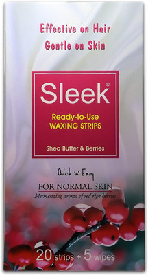 

SLEEK Ready-To-Use Waxing Strips With Shea Butter & Berries For Normal Skin 20 Strips And 5 Wipes .(Quick And Easy To Use) Strips(20 Strips)