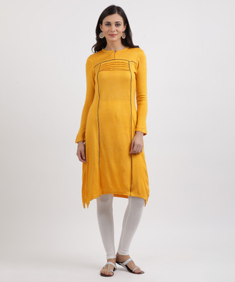 Aurelia Women Solid Straight Kurta(Yellow)