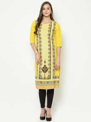 Aurelia Women Printed A-line Kurta(Yellow)