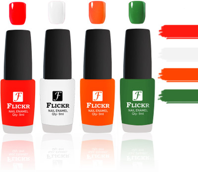 

Flickr Evergreen Nail Polish Combo With Single Coat Application Red,White,Orange,Green(Pack of 4)