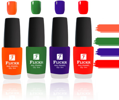 

Flickr Evergreen Nail Polish Combo With Single Coat Application Orange, Green, Blue, Red(Pack of 4)