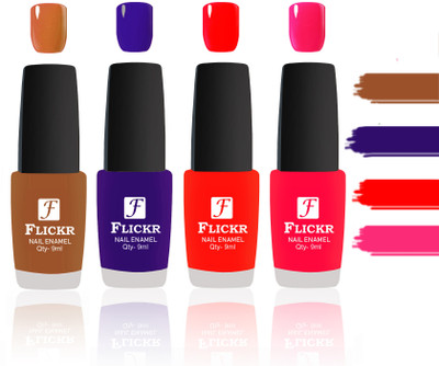 

Flickr Evergreen Nail Polish Combo With Single Coat Application Brown, Blue, Red, Sweet Red(Pack of 4)