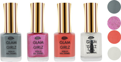 

Glam Girlz nailpaint spatkling pink/top coat/grey/light peach 87/19/25/30(Pack of 4)