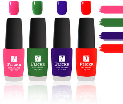

Flickr Evergreen Nail Polish Combo With Single Coat Application Peach, Green, Blue, Red(Pack of 4)