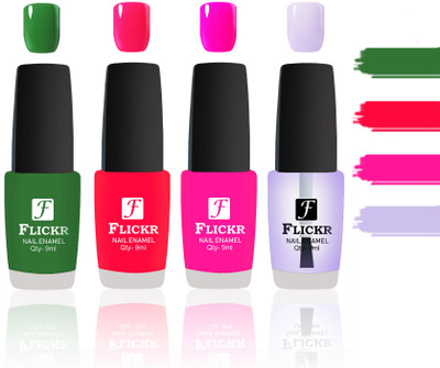 

Flickr Evergreen Nail Polish Combo With Single Coat Application Green,Red,Sweet Red,Transparent(Pack of 4)
