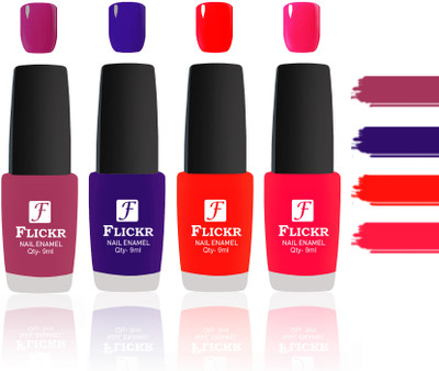 

Flickr Evergreen Nail Polish Combo With Single Coat Application Purple, Blue, Red, Sweet Red(Pack of 4)