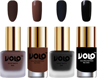 

Volo Extra Shine AND Dull Velvet Matte Nail Polish Duo Combo Chocolate Brown, Black, Chocolate Brown, Black(Pack of 4)