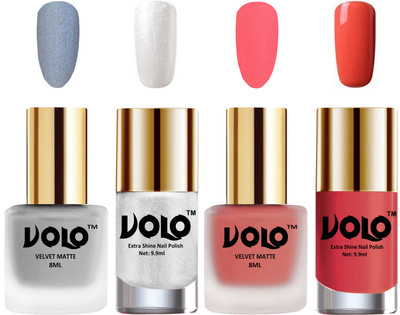 

Volo Extra Shine AND Dull Velvet Matte Nail Polish Duo Combo Metallic Silver, Dark Peach, Metallic Silver, Peach Crush(Pack of 4)