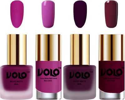 

Volo Extra Shine AND Dull Velvet Matte Nail Polish Duo Combo Magenta, Light Wine, Bright Plum, Wine(Pack of 4)