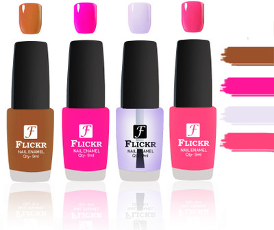 

Flickr Evergreen Nail Polish Combo With Single Coat Application Brown, Pink, Transparent, Peach(Pack of 4)