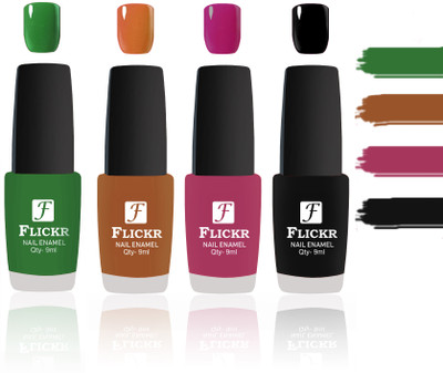 

Flickr Evergreen Nail Polish Combo With Single Coat Application Green,Brown,Purple,Black(Pack of 4)