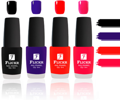 

Flickr Evergreen Nail Polish Combo With Single Coat Application Black, Blue, Red, Sweet Red(Pack of 4)