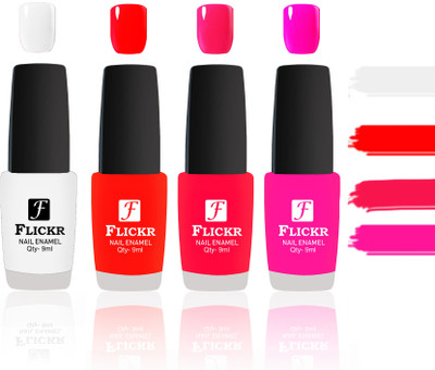 

Flickr Evergreen Nail Polish Combo With Single Coat Application White, Blue, Red, Sweet Red(Pack of 4)