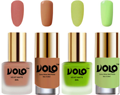 

Volo Extra Shine AND Dull Velvet Matte Nail Polish Duo Combo Light Peach, Parrot Green, Nude, Parrot Green(Pack of 4)